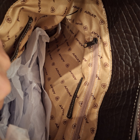 NWT Ariat Monroe brown Tiffany blue leather fringe shoulder bag purse - Picture 7 of 7